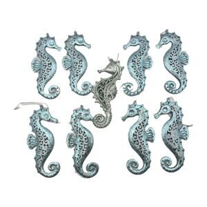 Beach Themed Ornaments Nine Glittery Seahorses 8 Blue 1 Green 5.5" Long